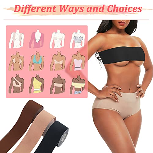 REFUN Boob Tape, Boobtape Bob Tape for Large Breasts Fashion Booby Tape  Body Boobie Strapless Breast Lift Tape Push up Adhesive Bra Chest Supports  Tape with Nipple Covers for Clothes, Dresses Brown 